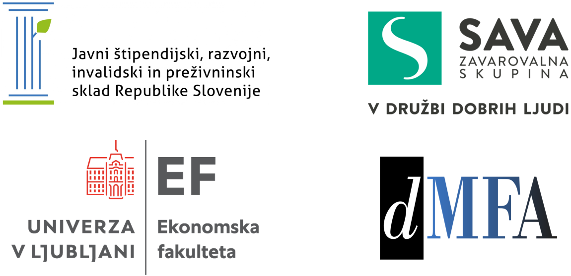 Logotipi podpornikov: Sklad, DMFA, UL EF in Sava